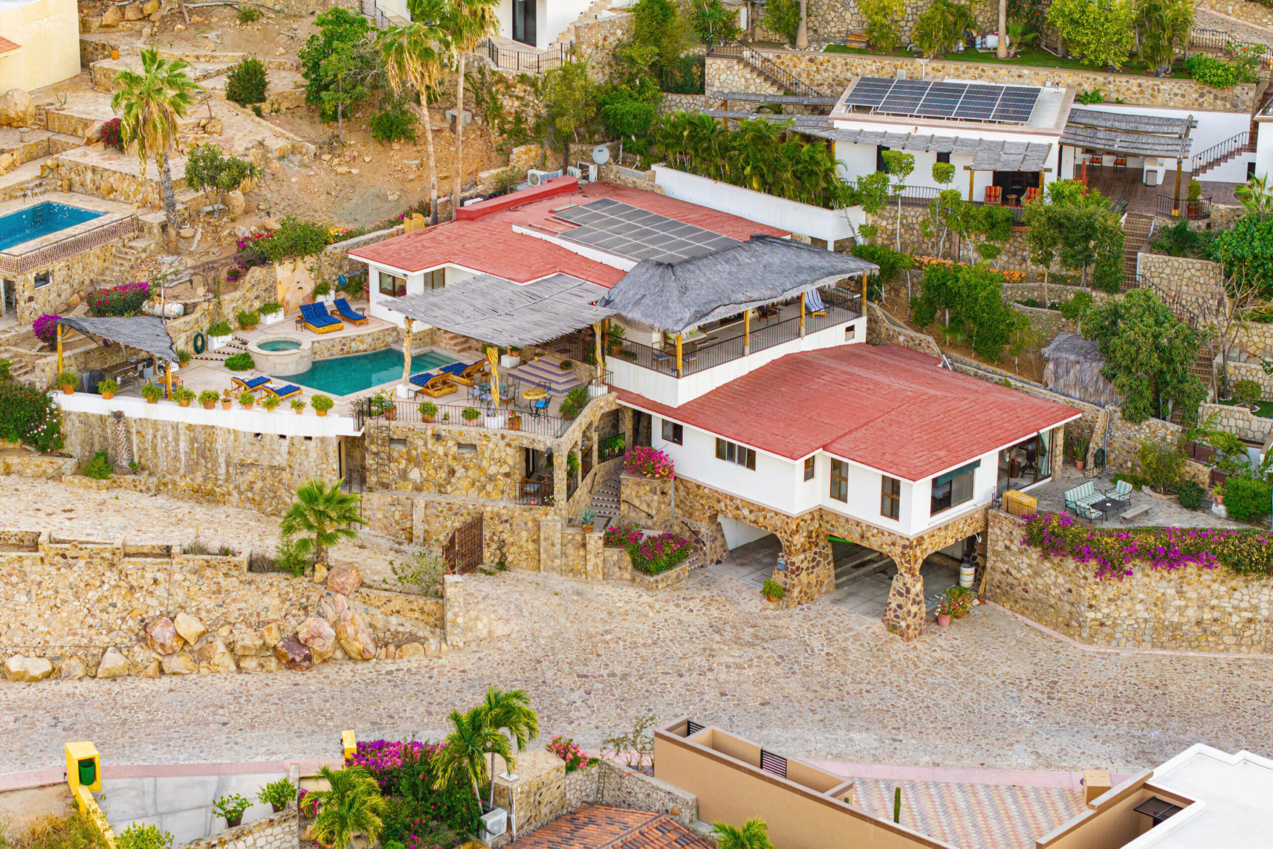 Cabo Luxury Pedregal Csl First time on the market, Villa Antigua is a six-bedroom, seven-bathroom residence located within the prestigious community of Pedregal, offering a rare opportunity to own a timeless property in Cabo's most exclusive neighborhood.Antigua blends classic Mexican architecture with hacienda-style furnishings, creating an atmosphere of inviting and understated luxury. Dramatic architectural details and exceptional craftsmanship are evident throughout, including stone columns, marble floors, and tasteful designer dรฉcor in warm earth tones.Its spacious layout includes six generously sized bedrooms, ideal for both private enjoyment and high-end rental use. The upper level bedrooms provide enhanced privacy, beautiful ocean for sale