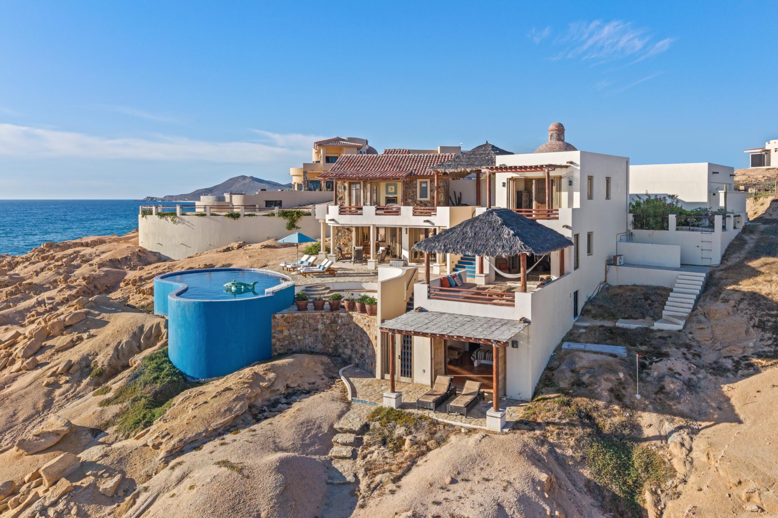 Cabo Luxury Pedregal Csl First time on the market, Villa Antigua is a six-bedroom, seven-bathroom residence located within the prestigious community of Pedregal, offering a rare opportunity to own a timeless property in Cabo's most exclusive neighborhood.Antigua blends classic Mexican architecture with hacienda-style furnishings, creating an atmosphere of inviting and understated luxury. Dramatic architectural details and exceptional craftsmanship are evident throughout, including stone columns, marble floors, and tasteful designer dรฉcor in warm earth tones.Its spacious layout includes six generously sized bedrooms, ideal for both private enjoyment and high-end rental use. The upper level bedrooms provide enhanced privacy, beautiful ocean for sale
