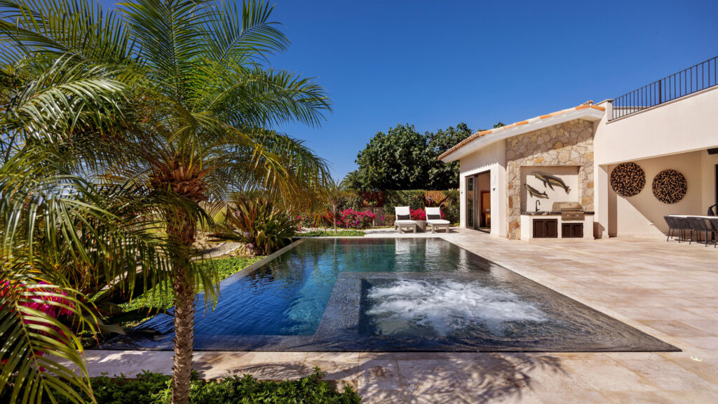 Cabo Luxury Beach Estates Luz de Diamante is perfectly situated just a short walk from the beach and nestled within the prestigious Diamante community positioned between the 5th and 16th holes of the Dunes Course designed by Davis Love III. Spanning approximately 20,000 sqft, this magnificent residence, built in 2017, seamlessly blends modern design with Mexican accents. The estate boasts four spacious master bedrooms, each providing stunning ocean for sale