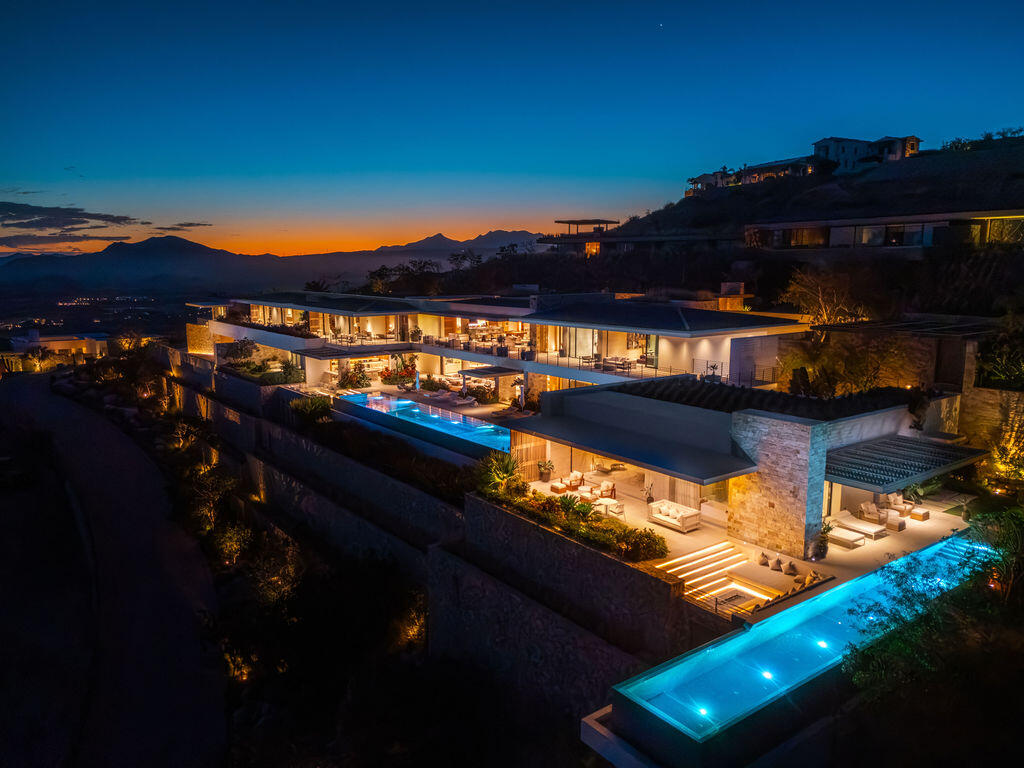 Cabo Luxury Section 1- Las Colinas A true one-of-one, The Nivel Estate is a bold architectural statement where scale, craftsmanship, and innovation converge. Spanning 18,000 square feet of seamless indoor-outdoor living, the home was recently featured in The Wall Street Journal. Perched atop Querencia Golf and Beach Club, it commands sweeping 270-degree for sale